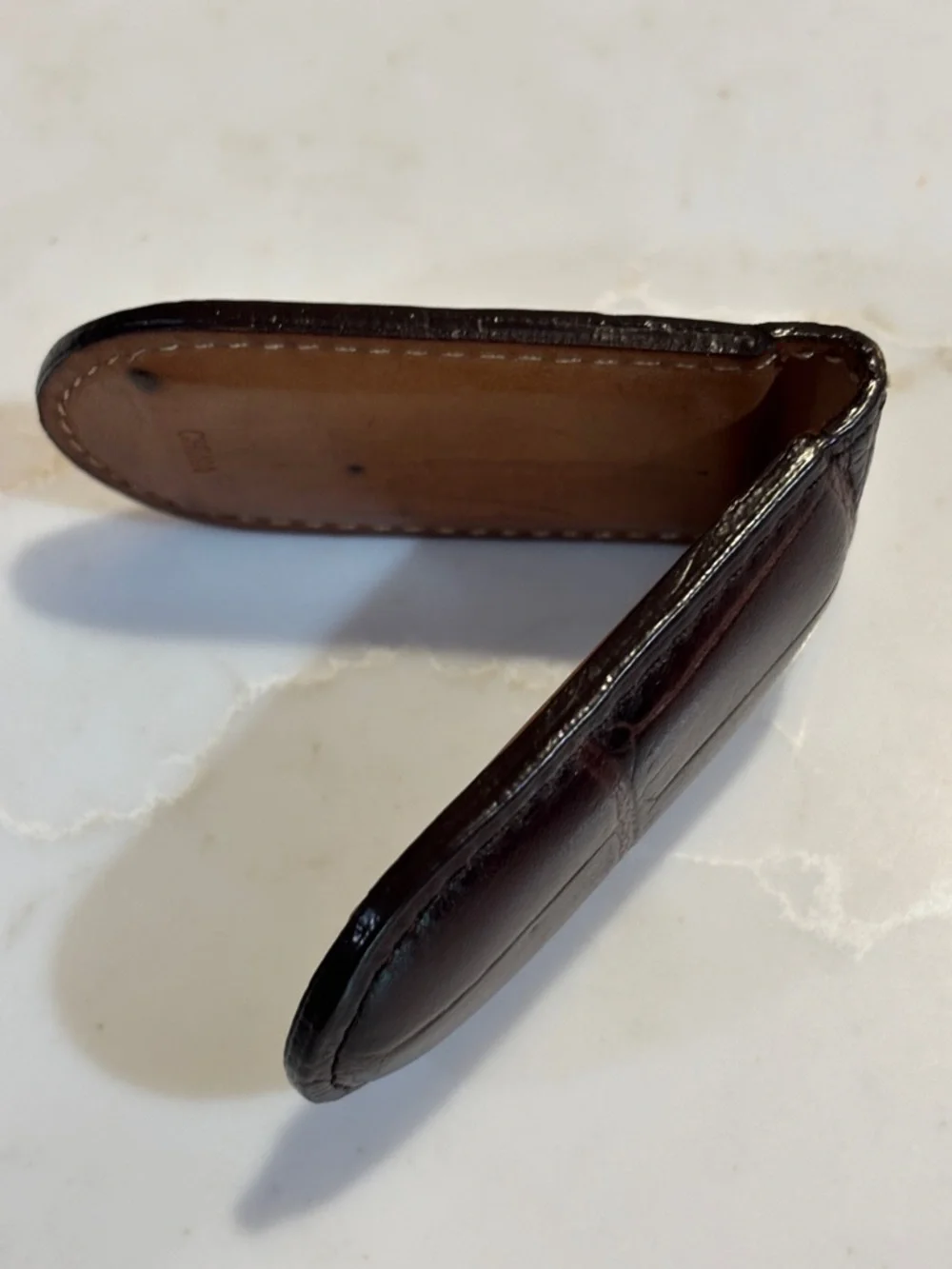 Vintage Fossil Dark Brown Croc-Embossed Print GenuineLeather Magnetic Money Clip